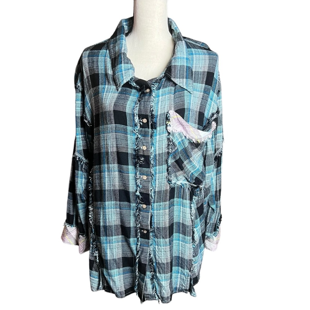 Intimately by Free People Fallin’ For Flannel Sleep Shirt Size S Blue Plaid